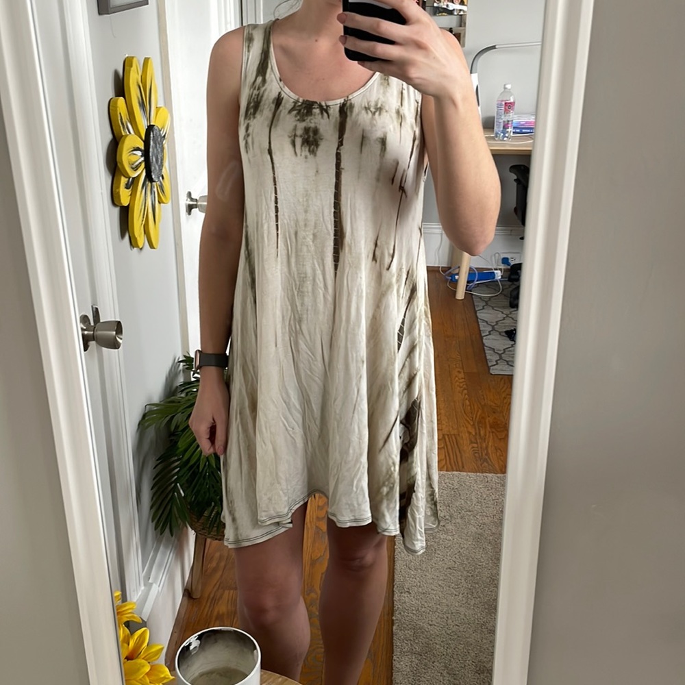cream and army green tank top cotton dress